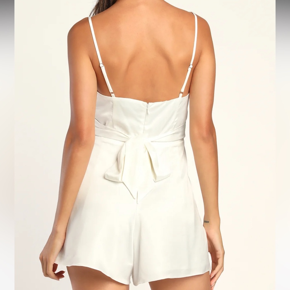 NEW Lulus Chasing My Heart White Satin Cowl Neck Romper – NEW